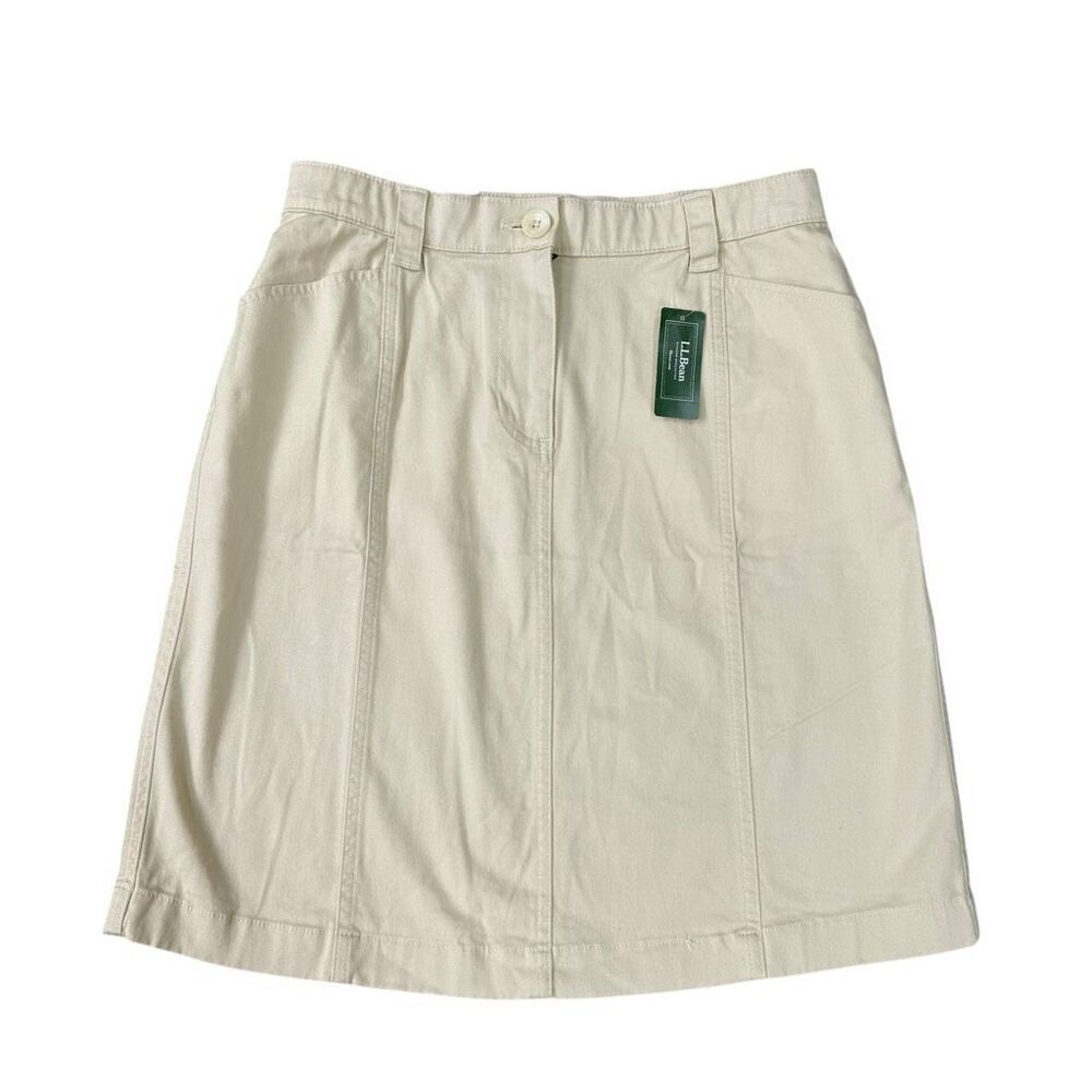 L.L.Bean classic fit easy stretch skirt twill in whalebone cotton blend 10P NWT